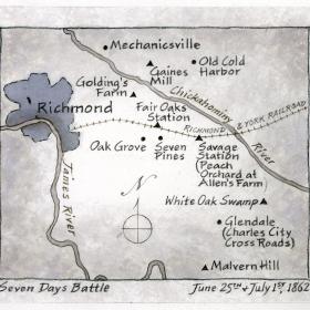 Map showing the location of the Seven Days Battle