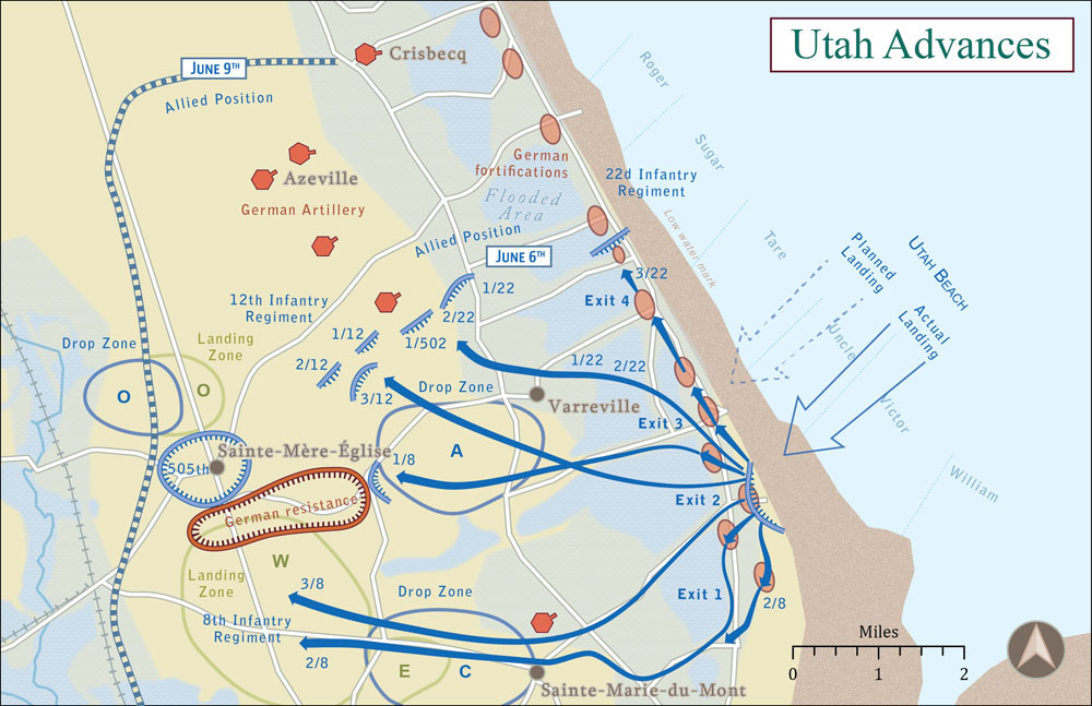 Overview of the Allied advancement at Omaha Beach during D-Day.