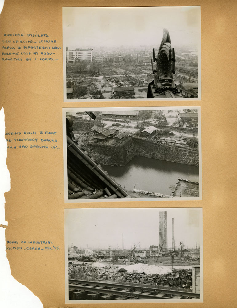 Photographs of Osaka destruction from Jack V. Sewell's scrapbook.