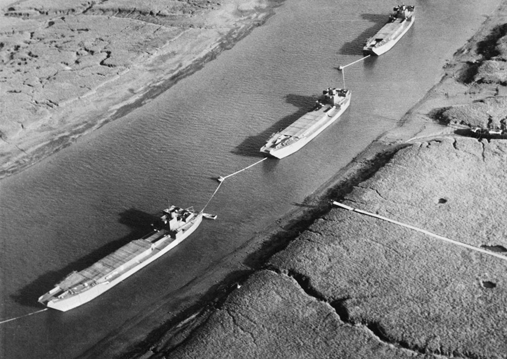 Dummy landing craft used as decoys in south-eastern harbours in the period before D-Day.