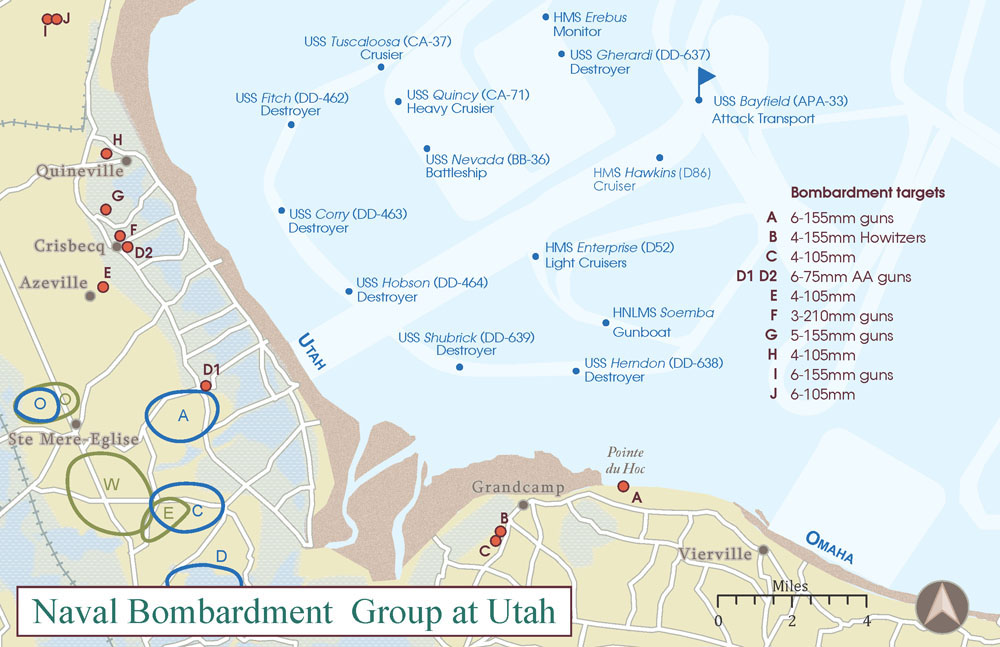Map of the naval bombardment group at Utah Beach