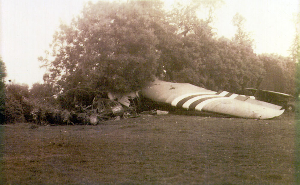 Photograph of a crashed glider