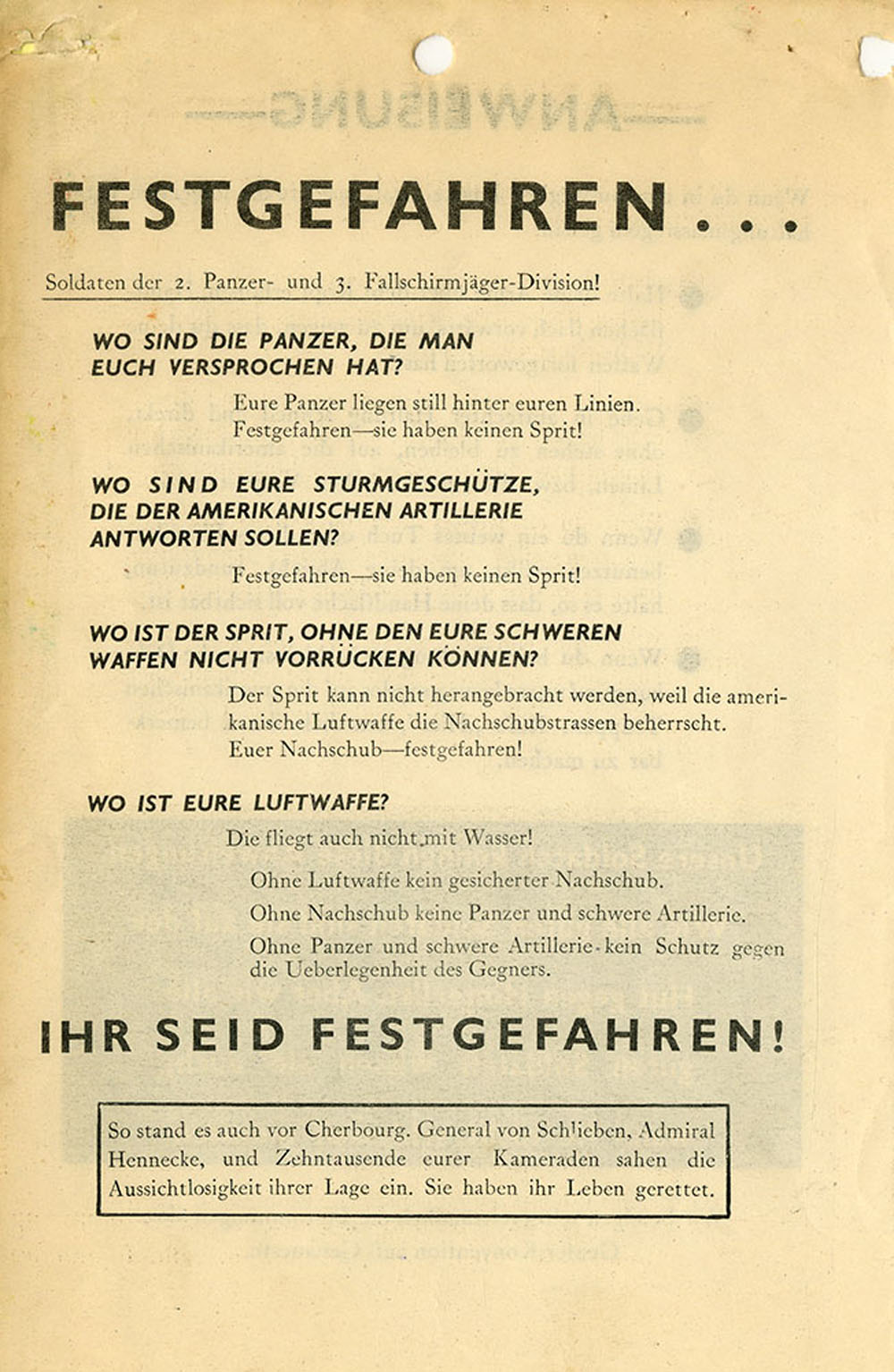 Leaflet for German soldiers to surrender.