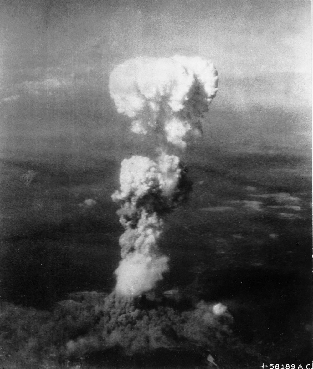 Smoke column over Hiroshima, Japan after the atomic bomb was dropped.