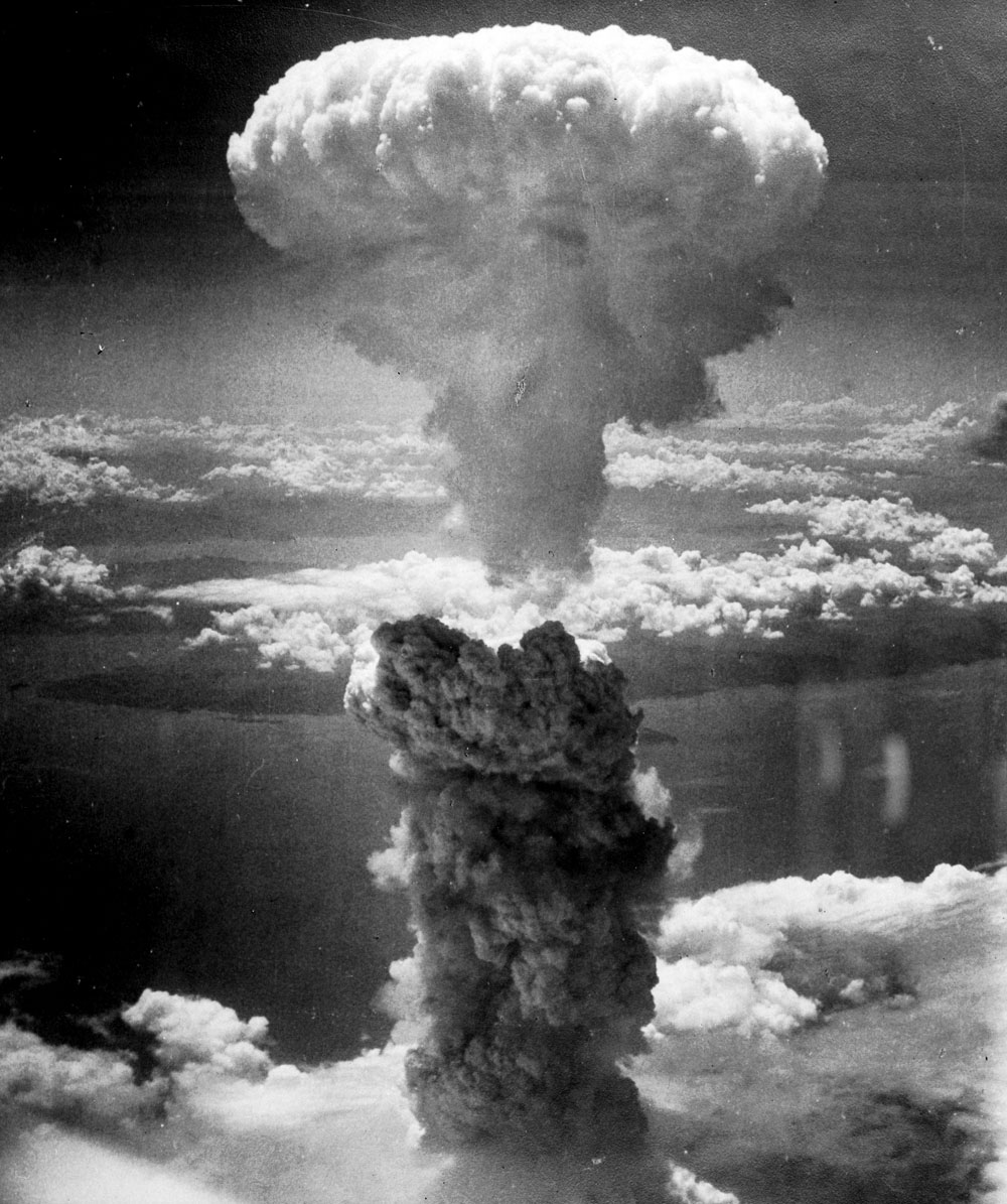Smoke column over Nagasaki after the atomic bomb was dropped.