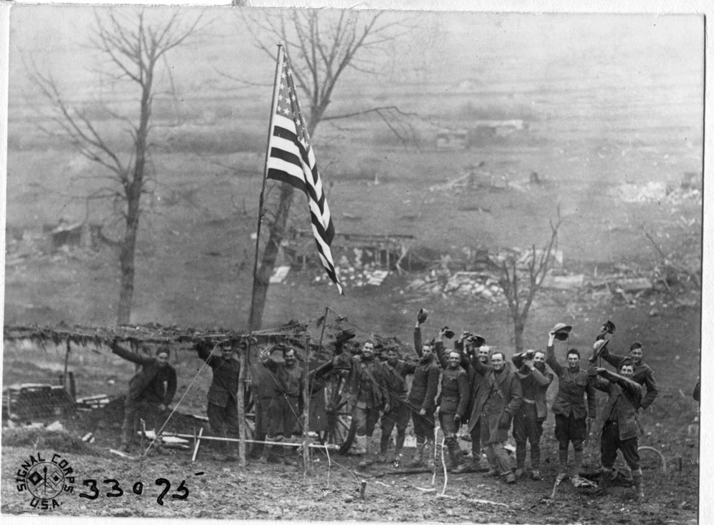 Soldiers celebrate Armistice.