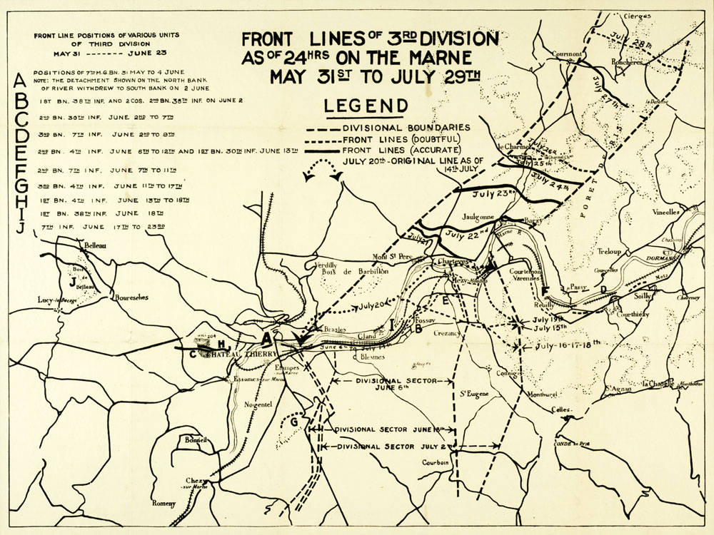 Map of the front lines of the 3rd Division ca. 1918.