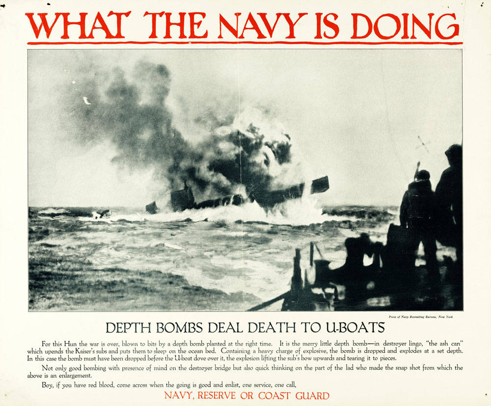 Destroyers and submarine chasers would drop depth bombs in an attempt to sink submerged submarines.