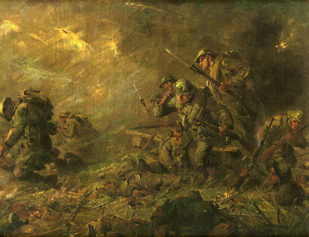 A print of American Marines in battle ca. 1918.