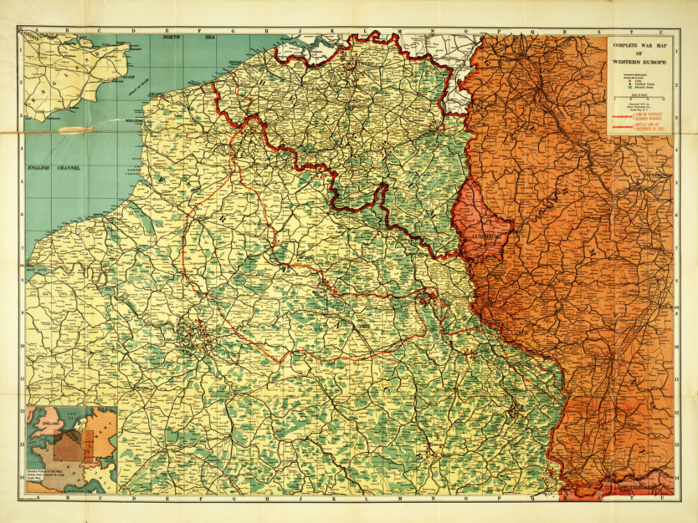 A complete war map of Western Europe by Russell J. Walrath in 1917.
