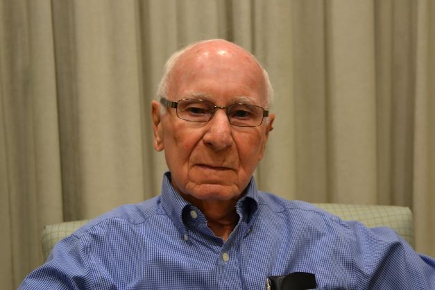 Lieutenant Harris Kohn in the Oral History Room at the Pritzker Military Museum & Library