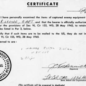 Captured Equipment Certificate 