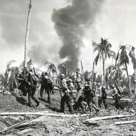 The 12th Infantry Regiment moving up from the beaches of Leyte Island.  