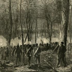 Illustration showing the terrible conditions of fighting in "The Wilderness".