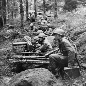 22nd Infantry Regiment Mortar Crew Near the Town of Grosshau in the ...