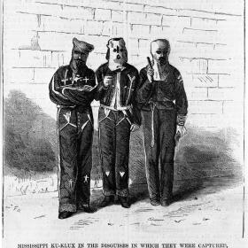 Illustration of three men in their Ku Klux Klan disguises.