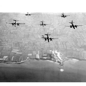 Bombing runs by Douglas A-20 Havocs.
