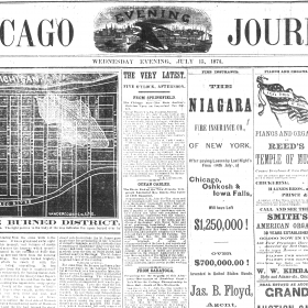Newspaper article in the Chicago Evening Journal about the "second great fire" in Chicago.
