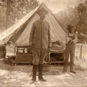 Photograph of Major Erasmus Corwin Gilbreath outside his tent in Florida.