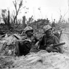 Marines resting following the capture of Peleliu.