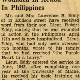 Newspaper article about Robert Eddy being wounded.