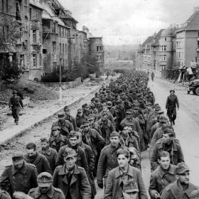 German prisoners proceeding after the Fall of Aachen.