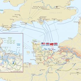 Map of the Allied advance in Normandy, France.