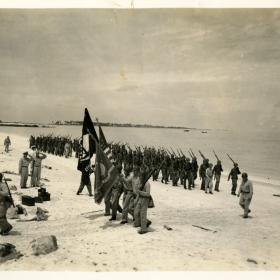 American sailors marching to surrender ceremony.
