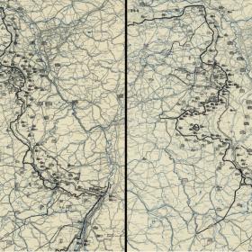 Map showing the front line prior to the German offensive during the Battle of the Bulge.