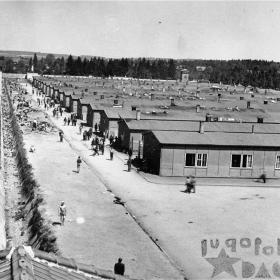 Aerial photo of Dachau concentration camp after it was liberated.