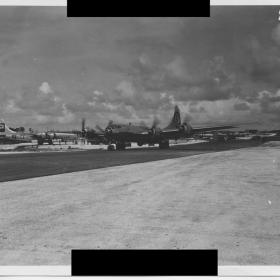 Airplane Enola Gay returns after dropping the atomic bomb on Hiroshima, Japan.