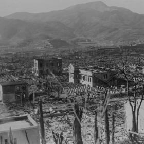 Japanese city Nagasaki after the atomic bomb was dropped.