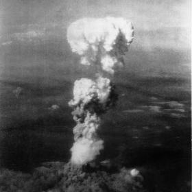 Smoke column over Hiroshima, Japan after the atomic bomb was dropped.