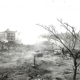 Military tanks moving through Manila, Philippines.