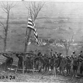 Soldiers celebrate Armistice.