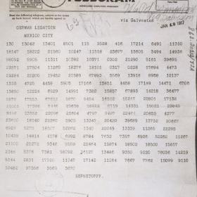 Telegram from Arthur Zimmermann to the German ambassador to Mexico, Count Johann von Berstorff.