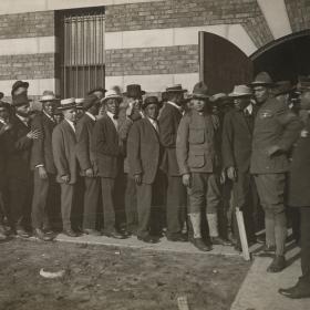 Photo of Illinois men signing up for the Illinois National Guard 