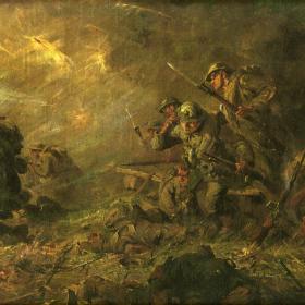 A print of American Marines in battle ca. 1918.