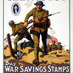 "Over the Top" Illinois! poster for War Savings Stamps from 1917-1918.